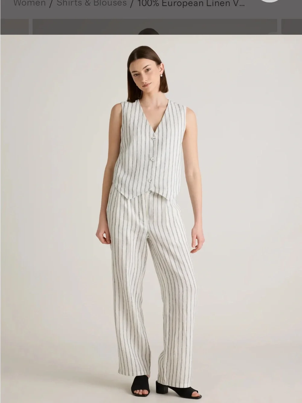 100% European Linen Matching Striped Vest and Pants Matching Set